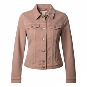 H&M Women Pink‎ Denim Jacket Size 4 Button Front Long Sleeve Casual Outerwear